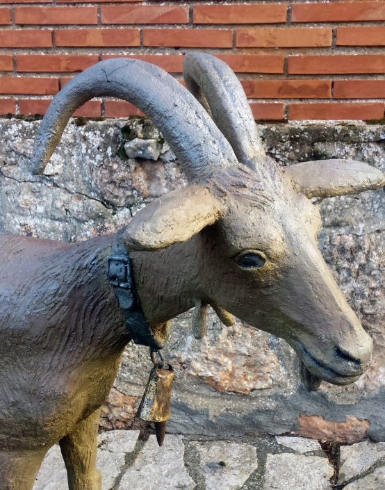Escultura en cemento especial. Cabras. Ruta de las esculturas. Mecerreyes, Burgos. Detalle cabeza