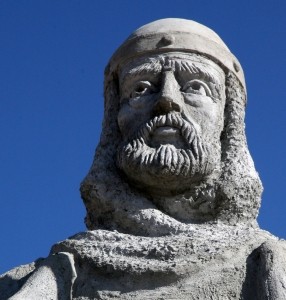 Escultura en cemento especial. El Cid. Mecerreyes. Burgos. Detalle cabeza