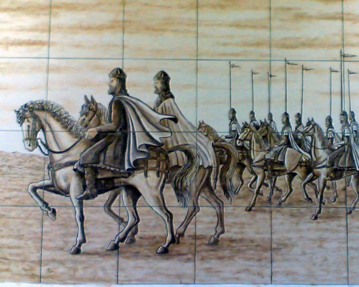 Mosaico de cerámica. El destierro del Cid. Mesón Frutos. Mecerreyes. Burgos