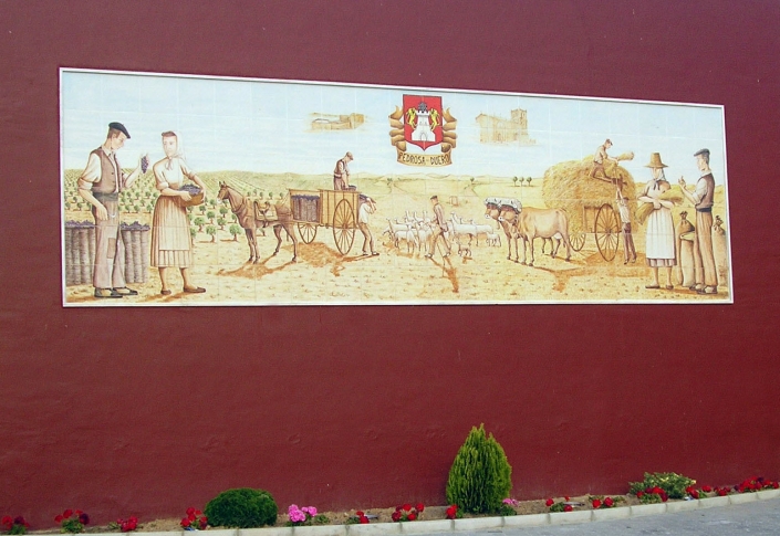 Mosaico de cerámica. Oficios del pueblo. Pedrosa de Duero. Burgos