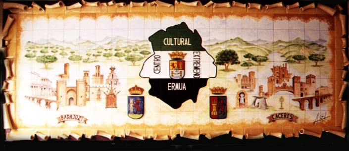 Mural de cerámica. Homenaje a Extremadura, C.C. Extremeño. Ermua. Bizkaia