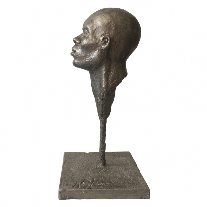 escultura busto joven africano perfil